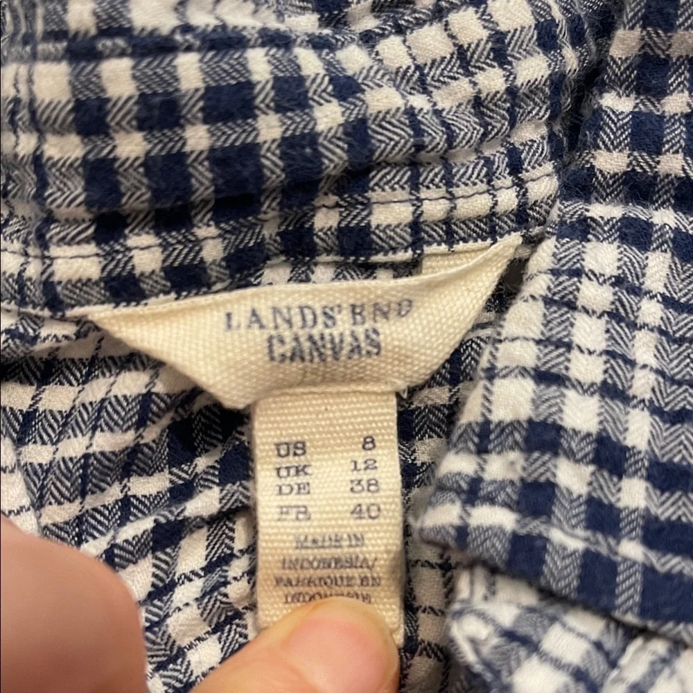 Lands' End Canvas Navy and White Plaid Button-Down Shirt